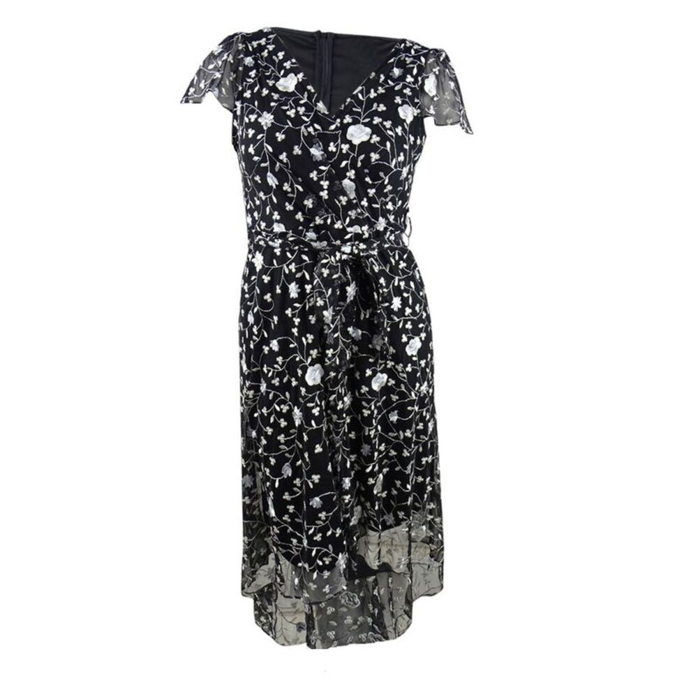 DKNY Black Floral Lace Midi Dress